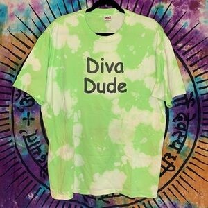 Diva Dude Bleach Dyed T-shirt by Anvil Heavyweight Cotton Size XL Green